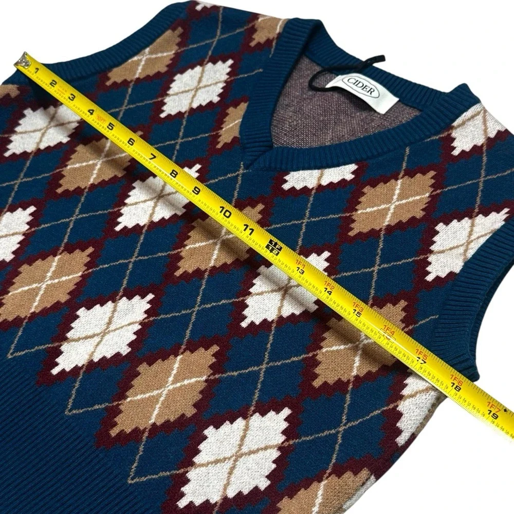 NWOT Cider Sweater Vest Blue Argyle Print Academia Preppy Old Money‎ S/M
